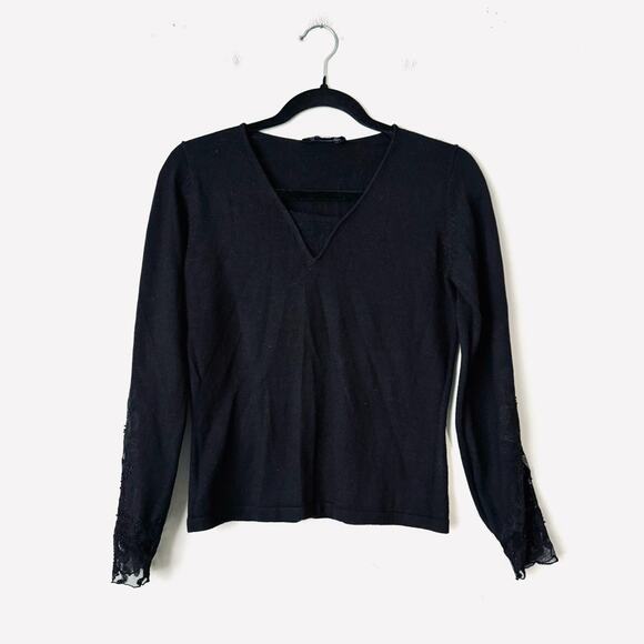 Evan-Picone vintage black lace detail long sleeve top womans small - Picture 1 of 8